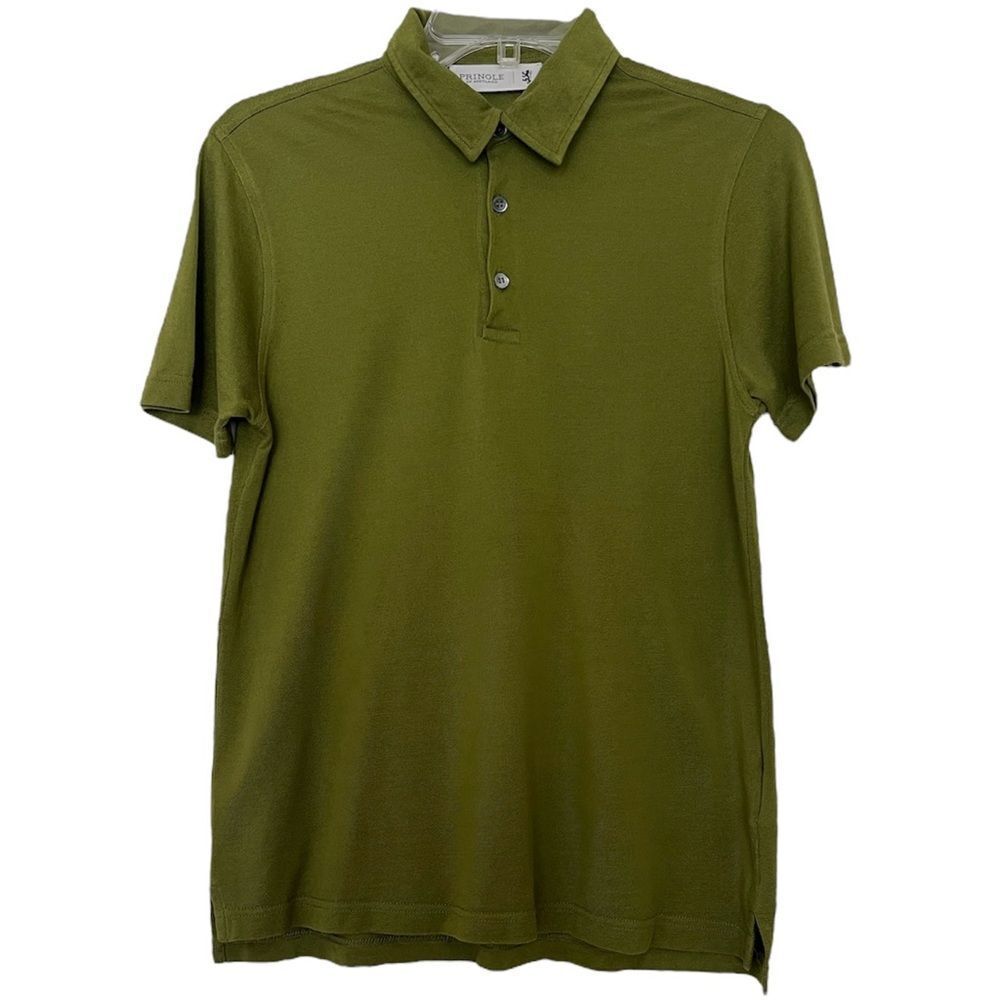 Pringle of Scotland 100% Silk Polo Olive Green 3 Button Shirt Men Small Slim Fit